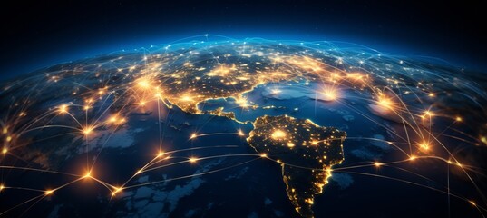 Poster - Global network communication technology for internet business  cryptocurrency, blockchain, and iot
