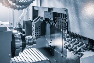 Aufkleber - Manufacturing CNC professional lathe machine, Industrial concept.