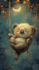 Wall Mural - A painting of a koala sleeping on a swing