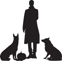 Silhouette Of a man with two dog vector illustration