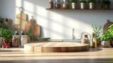 Fototapeta  - Podium stage from wood for culinary product display