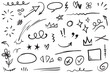 Vector set of hand-drawn cartoony expression sign doodle, curve directional arrows, emoticon effects design elements, cartoon character emotion symbols, cute decorative brush stroke lines.