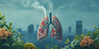 Lungs under Pollution, Air pollution can cause cardiovascular diseases, respiratory diseases, lungs cancer deadliest cancer, healthcare card, wallpaper, banner, factory smoke damaging lung cells

