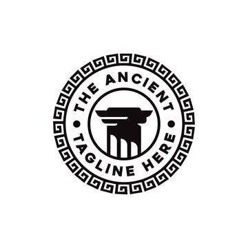 Greek Ancient Coloumn pillar badge emblem logo design