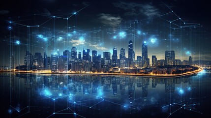 Poster - Smart city big data connection technology concept. copy space for text.
