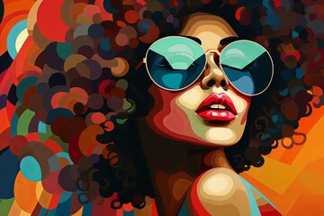 Wall Mural - woman with different colored faces, in the style of poster art