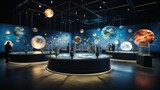 Fototapeta Londyn - Explore the wonders of a simulated space exploration exhibit, with a stunning 3D rendering of planets, moons, and celestial bodies in our solar system.