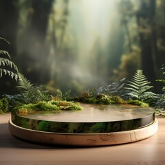 natural product display with round shapes empty pedestal or podium with green natural background for product presentation 