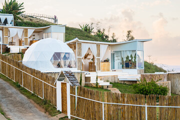 Chiang Mai, Thailand - January,05, 2024: Geodesic dome Tents and housing of Mon Mok Fa Resort, Mon Jam, Chiang Mai, Thailand.