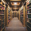 Rows of books and legal references fill a law library in a prestigious law firm, exuding a scholarly and professional ambiance.
