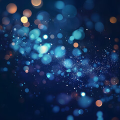 Vibrant blue abstract background with a mesmerizing bokeh pattern and scattered particles, creating a captivating and ethereal atmosphere.