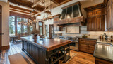 Fototapeta Przestrzenne - Large luxury rustic kitchen. Ai Generative