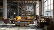 Living room interior in loft, industrial style. Ai Generative