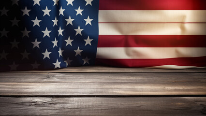 USA Memorial day and Independence day concept, United States of America flag on wooden background