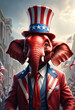 Red elephant wearing a top uncle Sam hat. Generative AI