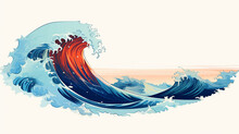 A Flat Illustration Of A Minimalist Ocean Wave, Its Form And Colors Reduced To The Bare Essence