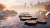 A minimalist setting of stepping stones. 3D rendered