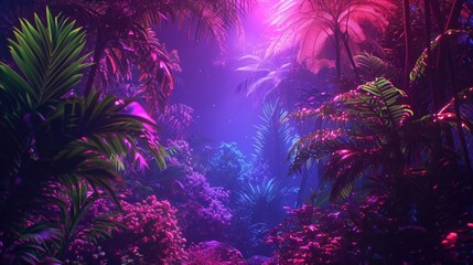 Wall Mural - Get lost in a UVlit jungle paradise with t b and exotic visuals guaranteed to take your rave experience to the next level