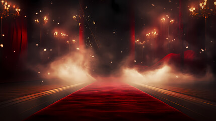 Luxurious and elegant red carpet staircase, holiday awards ceremony event