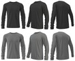 Set of Black grey long sleeve shirt front, back and side view cutout on transparent background. Mockup template product presentation.