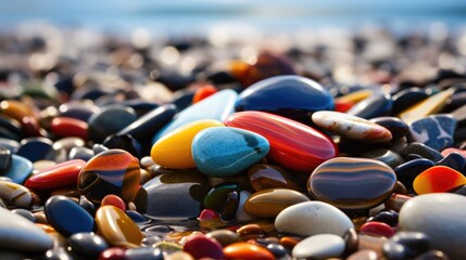 Wall Mural - A pile of colorful stones on a beach. Generative AI.