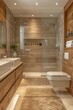 © artem - Chic bathroom design with glass shower and wooden cabinetry