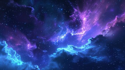 beautiful fantasy starry night sky, blue and purple colorful, galaxy and aurora 4k wallpaper
