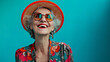Portrait of Elderly Woman in Red Hat and Sunglasses