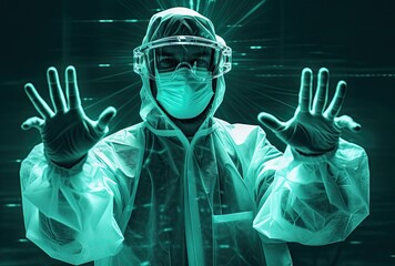 Wall Mural - A doctor in a futuristic telemedicine concept, possibly utilizing advanced technology for remote consultations or medical interactions.