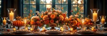 Thanksgiving Family Party Dinner Table Setting, Background HD, Illustrations