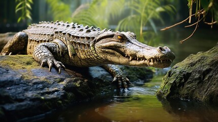Canvas Print - crocodile on natural rock