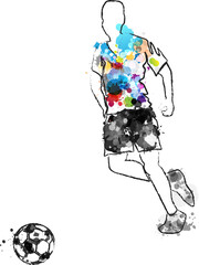 Wall Mural - soccer player in action, kicking ball for winning goal. abstract vector illustration from rainbow pa