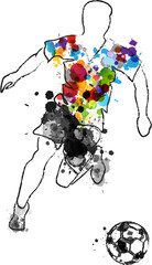 Wall Mural - soccer player in action, kicking ball for winning goal. abstract vector illustration from rainbow pa