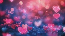 Abstract Valentine's Day Background With Red Hearts And Blurred Bokeh Lights. Seamless Looping Time-lapse Virtual 4k Video Animation Background.