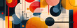 Abstract and colorful background of Bauhaus design with minimalist shapes and colors