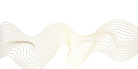 Vector abstract golden wavy, curve and ocean flowing dynamic lines isolated on transparent background. Design for banner, flyer, cover, technology, science, brochure, ocean.