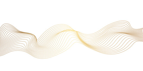 Vector abstract golden wavy, curve and ocean flowing dynamic lines isolated on transparent background. Design for banner, flyer, cover, technology, science, brochure, ocean.