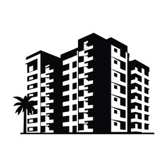 A Building silhouette icon simple vector black and white illustrations