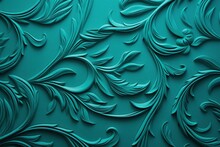  A Close Up Of A Green Wallpaper With A Pattern Of Leaves And Swirls On The Side Of It.