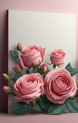 Poster - Template with pink rose on paper. AI