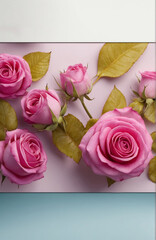 Poster - Template with pink rose on paper. AI