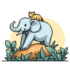 Wall Mural - pixel art elephnat leopard buddy