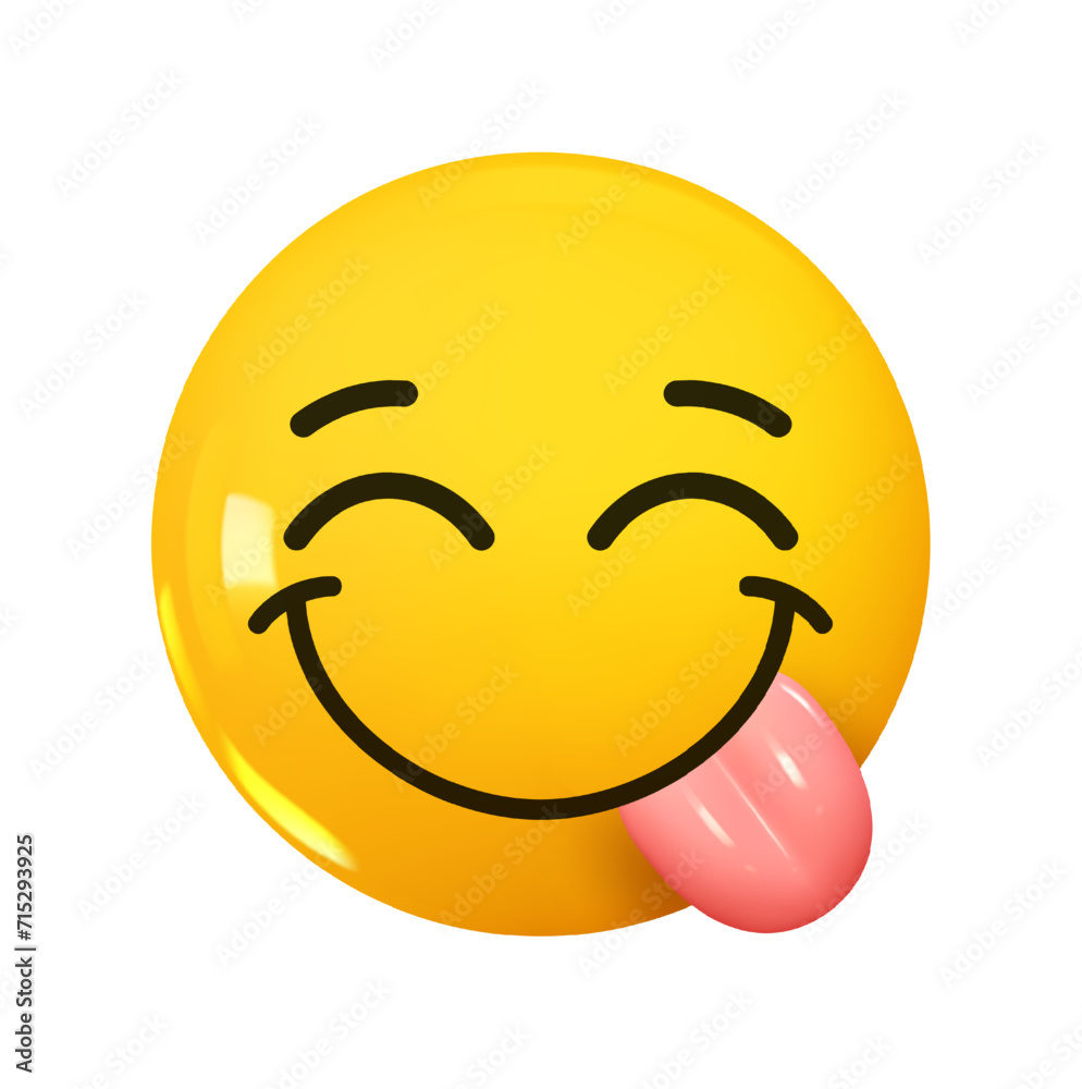 Emoji Face Savoring Food. Emotion 3d cartoon icon. Yellow round ...