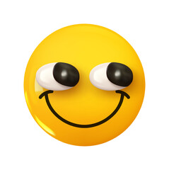 Wall Mural - joyful satisfied smiling happy shy face emoji. emotion 3d cartoon icon. yellow round emoticon. vecto