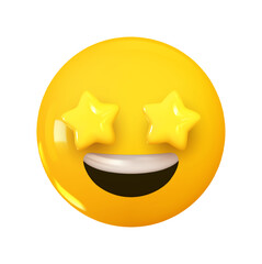 Wall Mural - star struck emoji. emotion 3d cartoon icon. yellow round emoticon. vector illustration