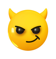 Wall Mural - emoji devil demon with horns. emotion 3d cartoon icon. yellow round emoticon. vector illustration