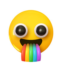 Wall Mural - Emoji smile of happiness from an open mouth rainbow. Emotion 3d cartoon icon. Yellow round emoticon. Vector illustration