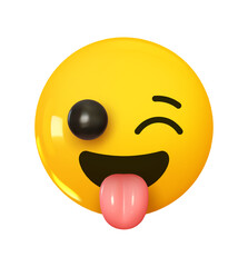 Wall Mural - emoji winking face with tongue out. emotion 3d cartoon icon. yellow round emoticon. vector illustrat