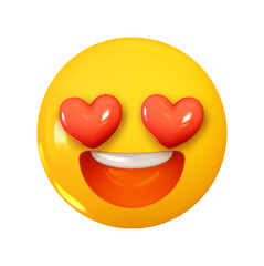 Wall Mural - smiling face with heart eyes emoji. emotion 3d cartoon icon. yellow round emoticon. vector illustrat