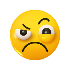 Wall Mural - emoji nervous breakdown twitches eyes. emotion 3d cartoon icon. yellow round emoticon. vector illust